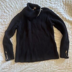 Ruff Hewn Black Ribbed Cowl Neck Sweater with Zip Accents